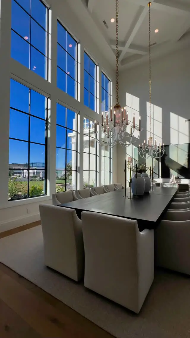 high ceiling dining room