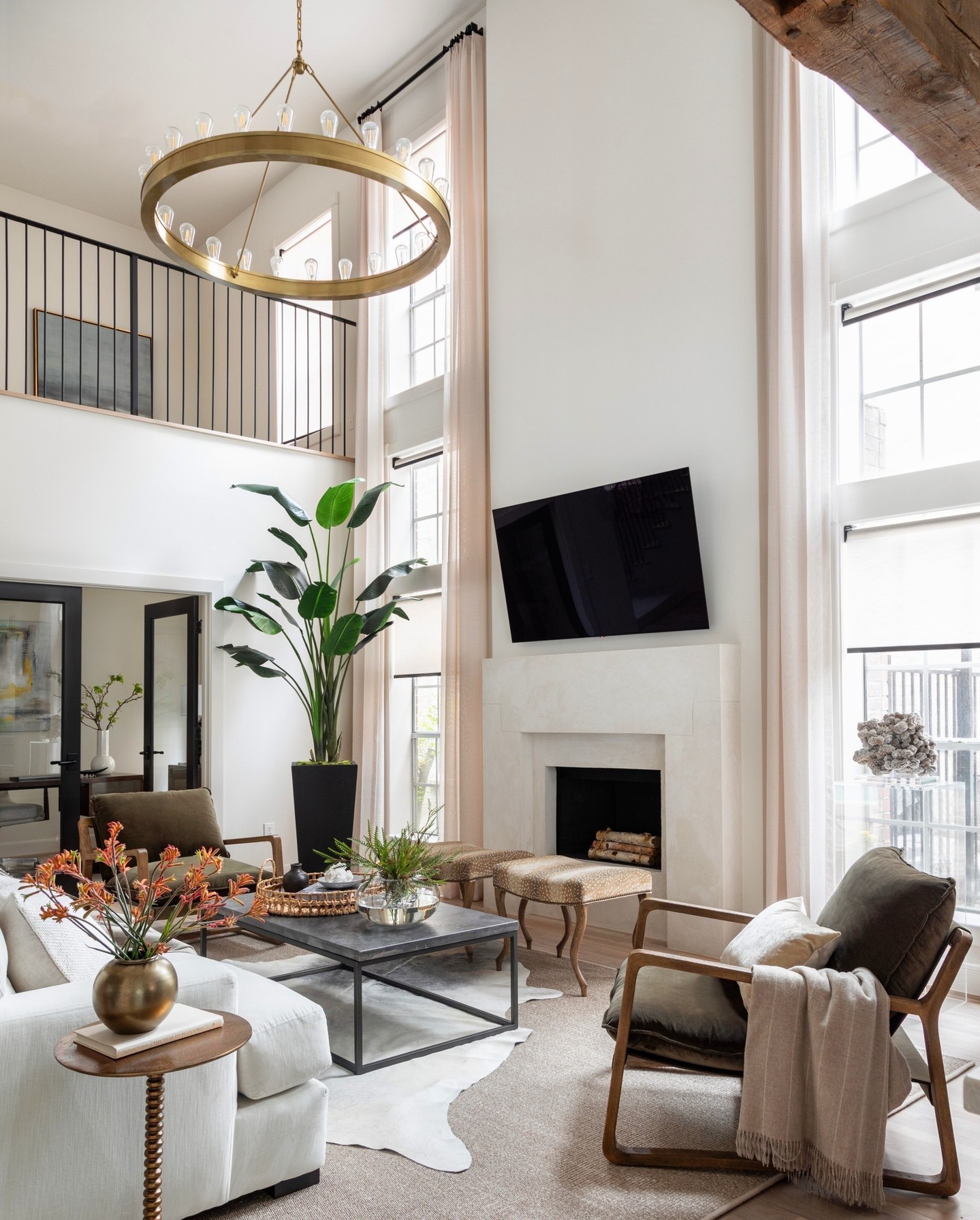 high ceiling dining room