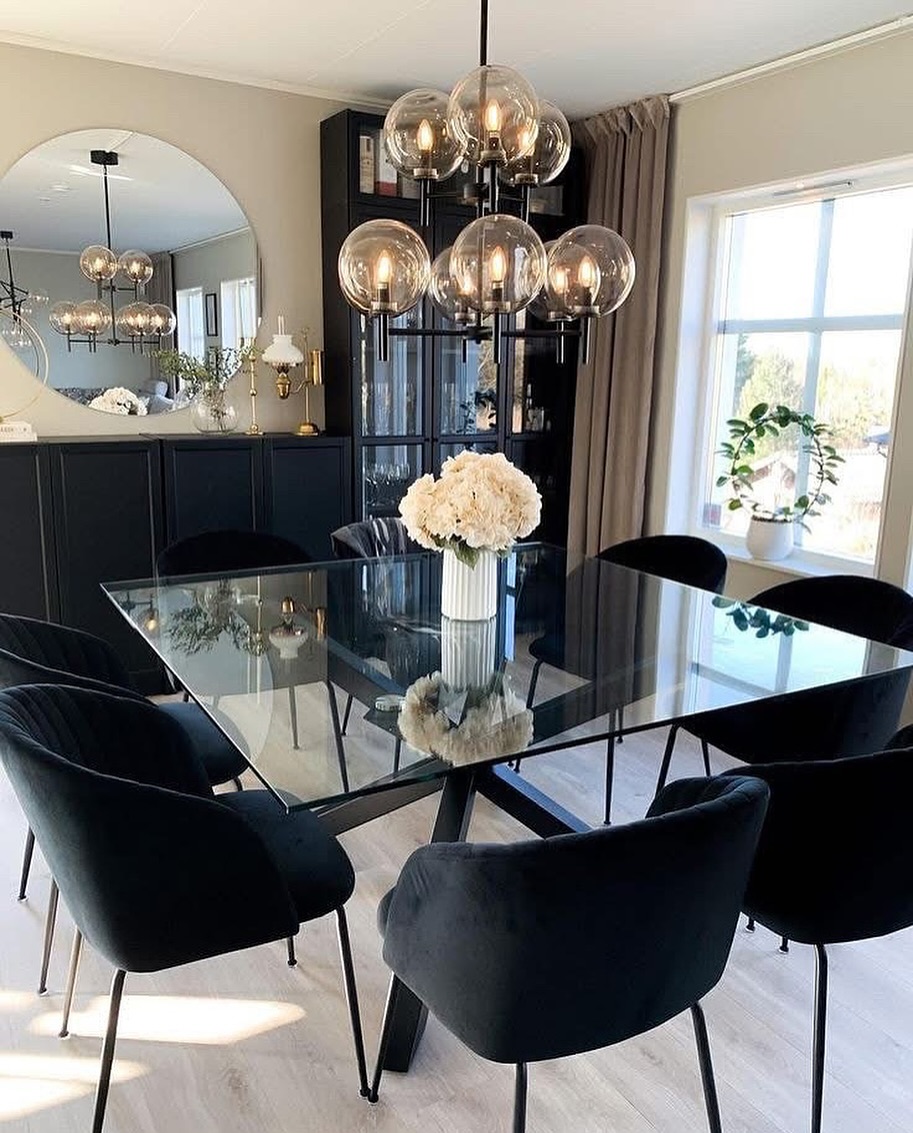 black and white dining room