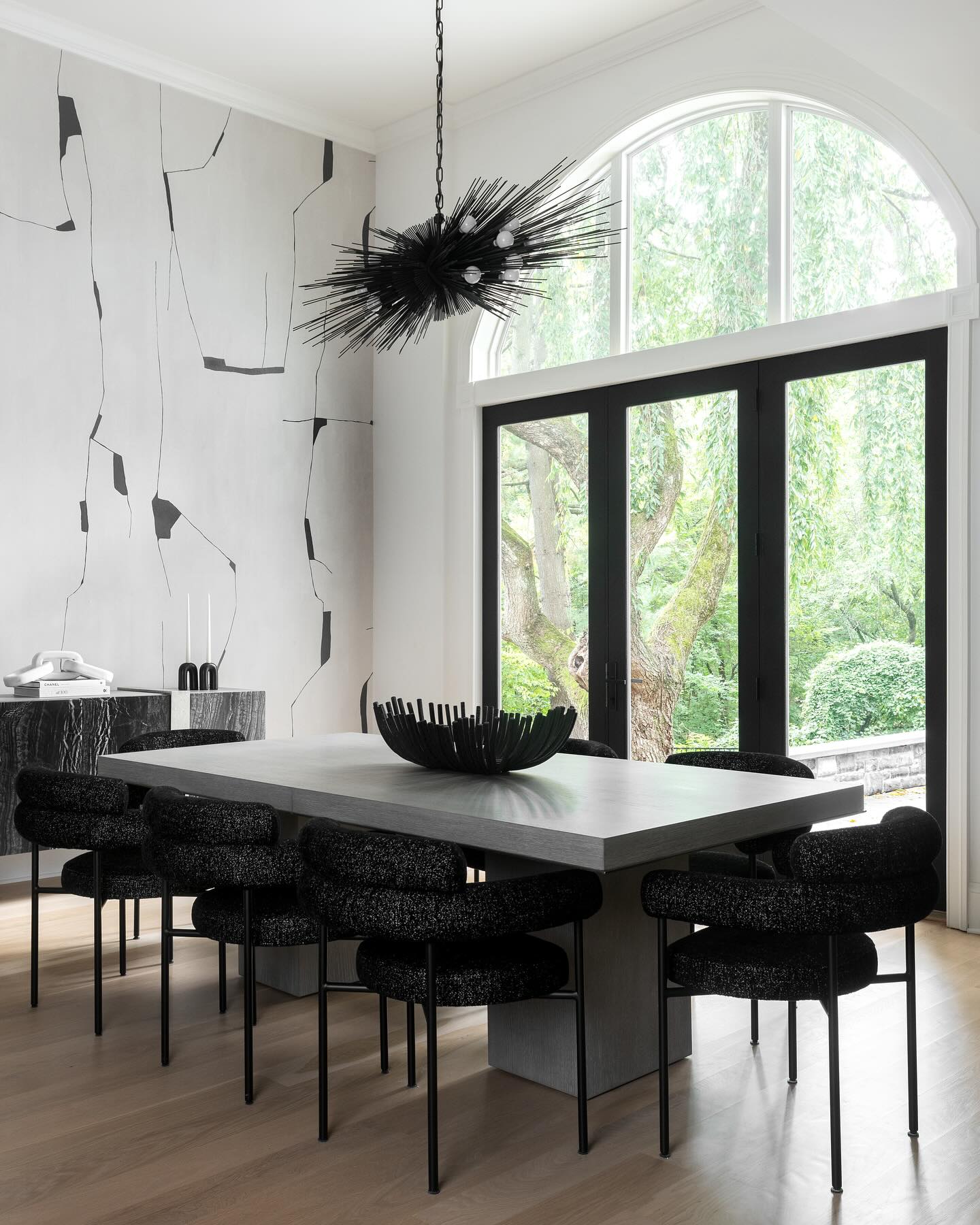 black and white dining room