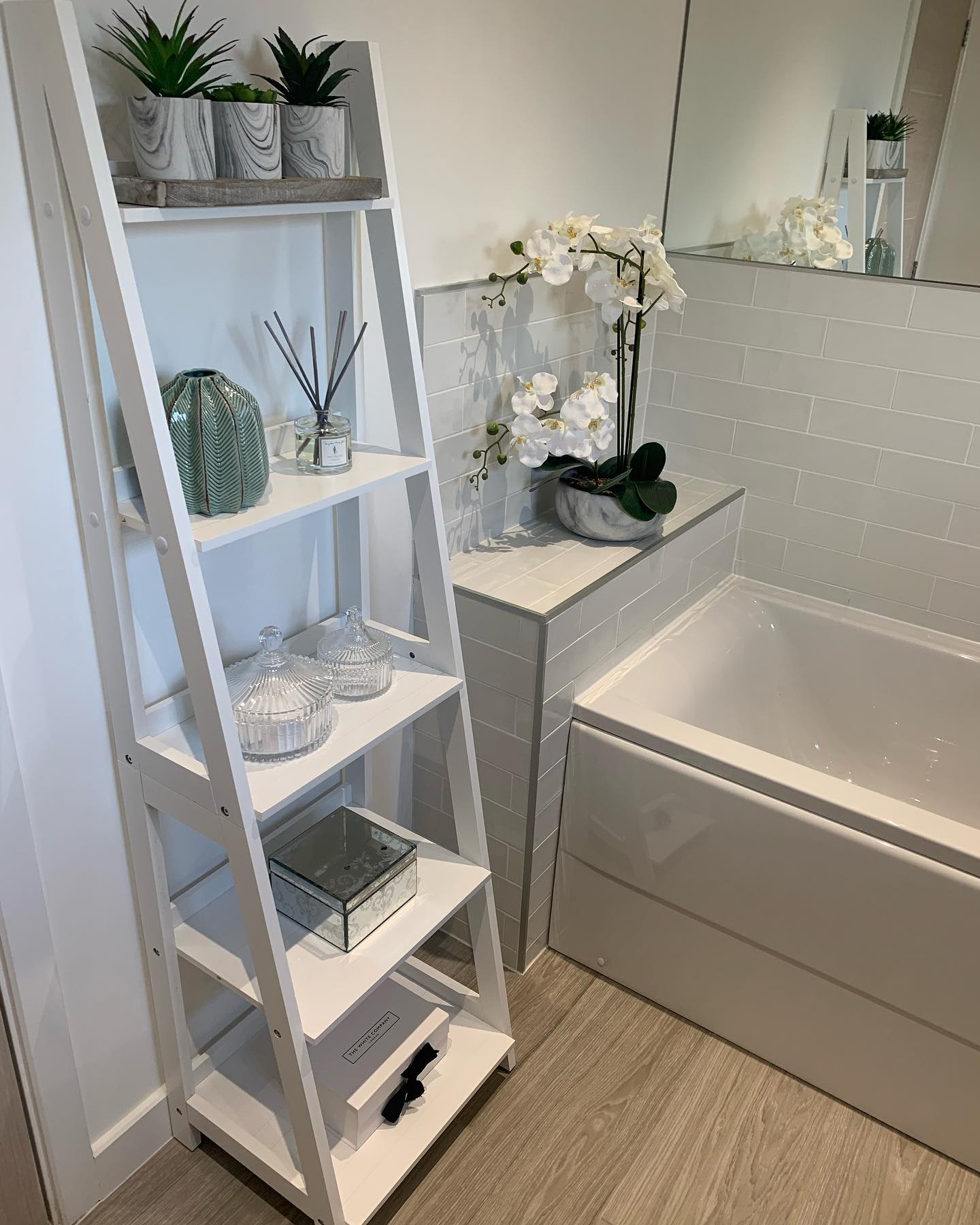 bathroom ladder shelf styling