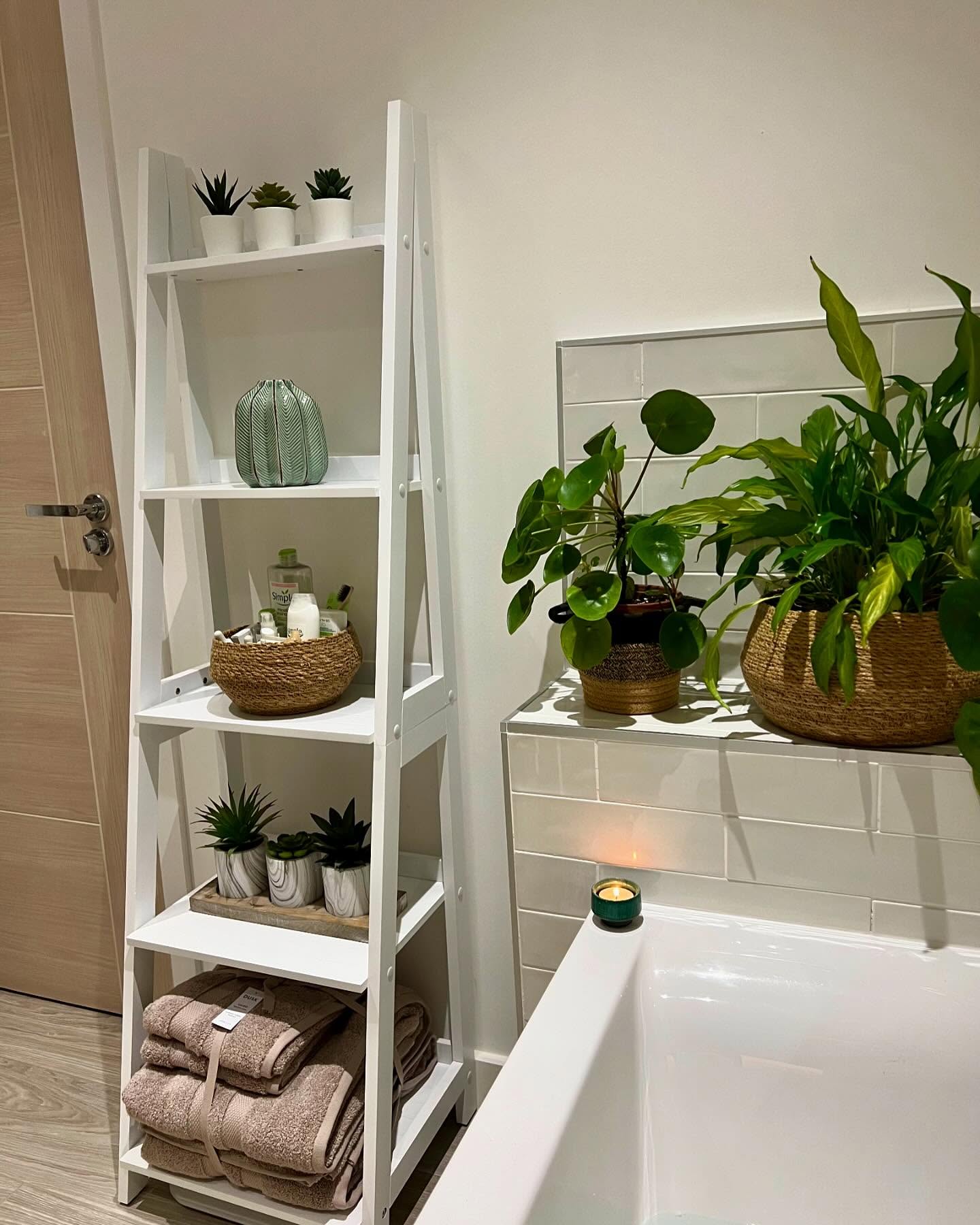 bathroom ladder shelf styling
