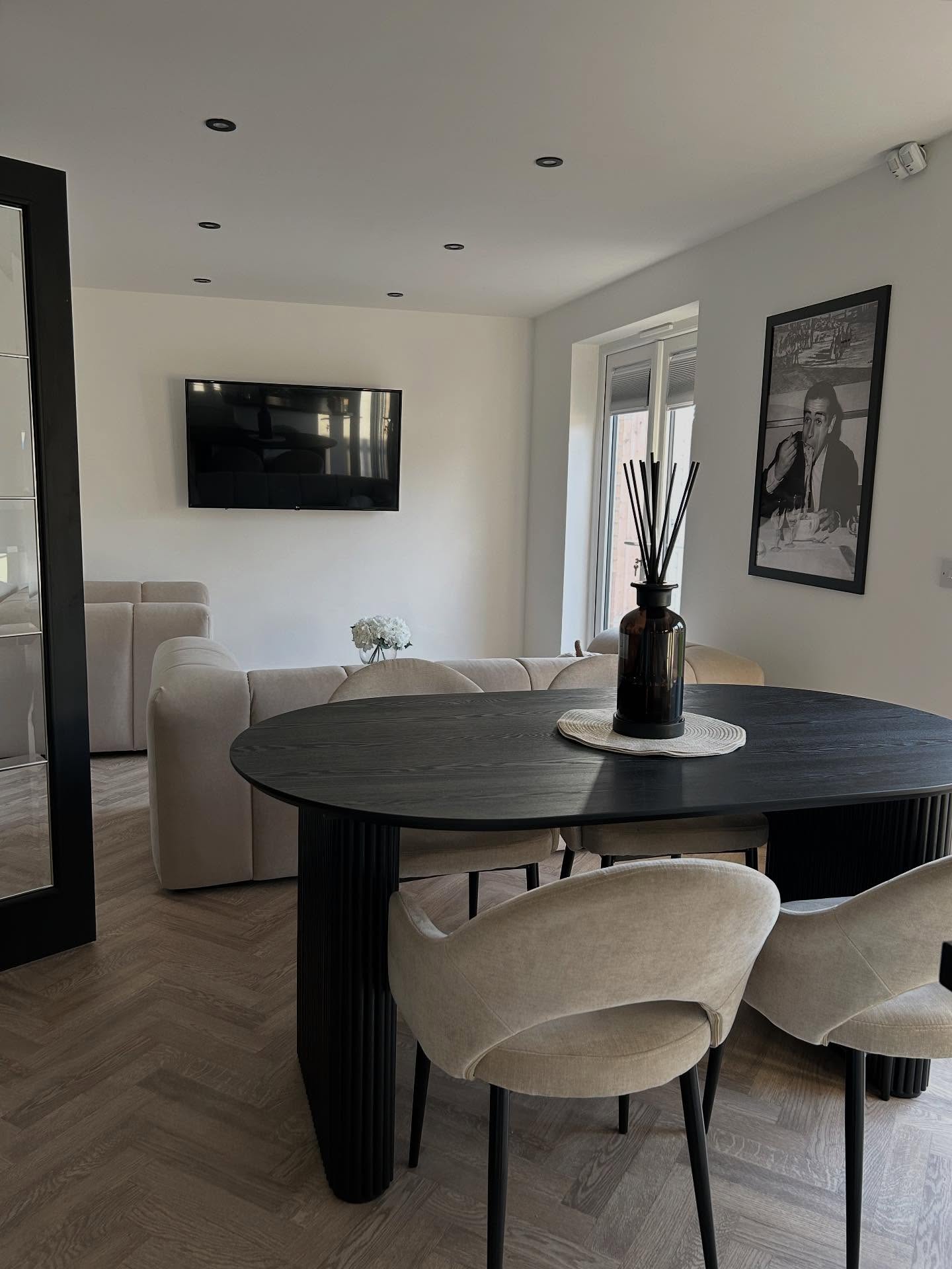 black and white dining room