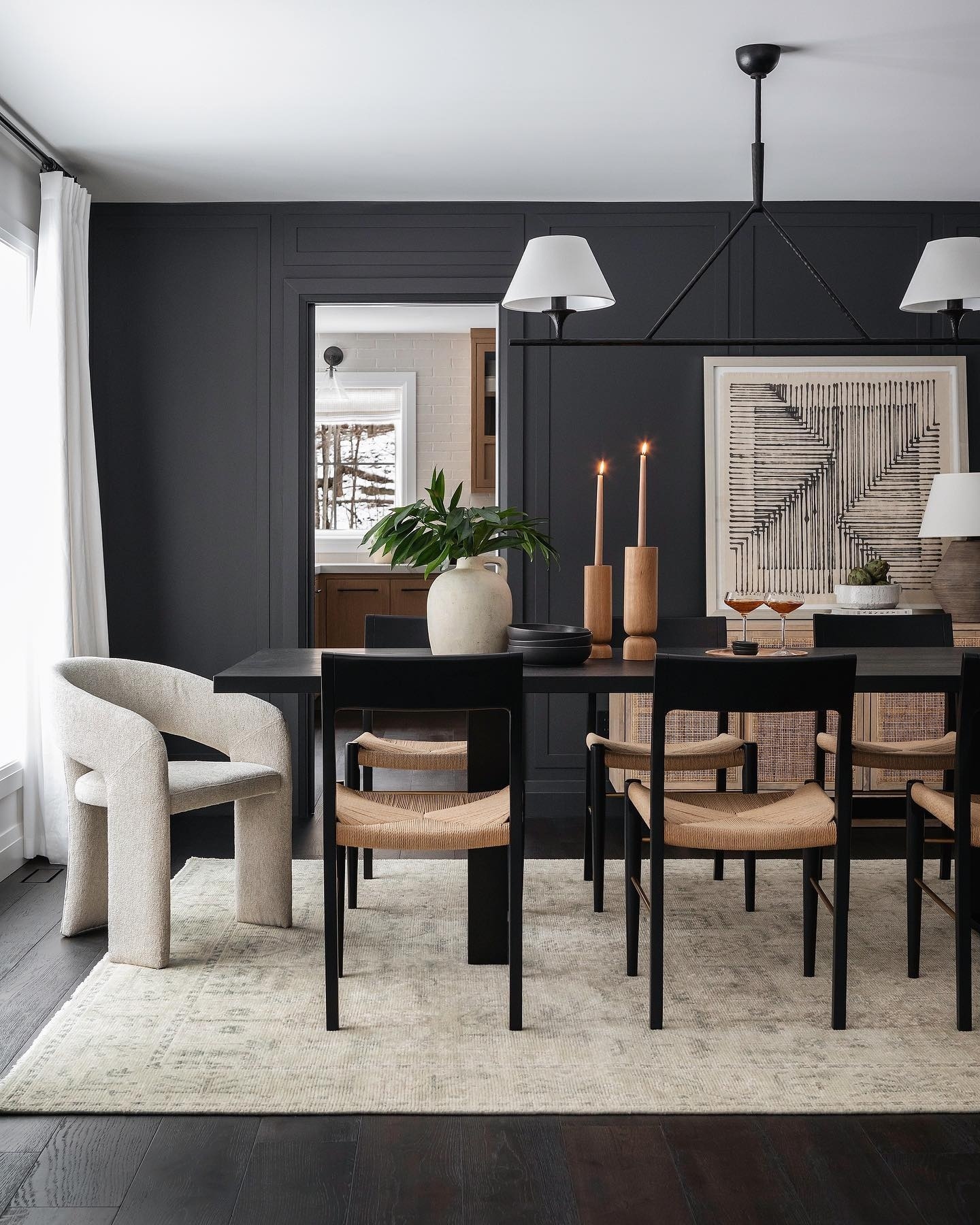 black and white dining room
