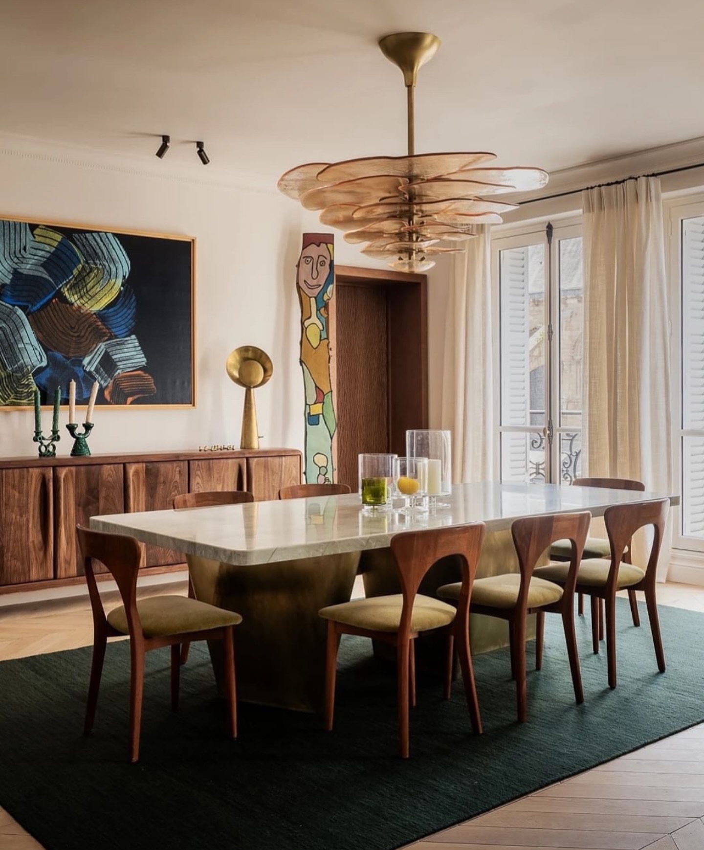 high ceiling dining room