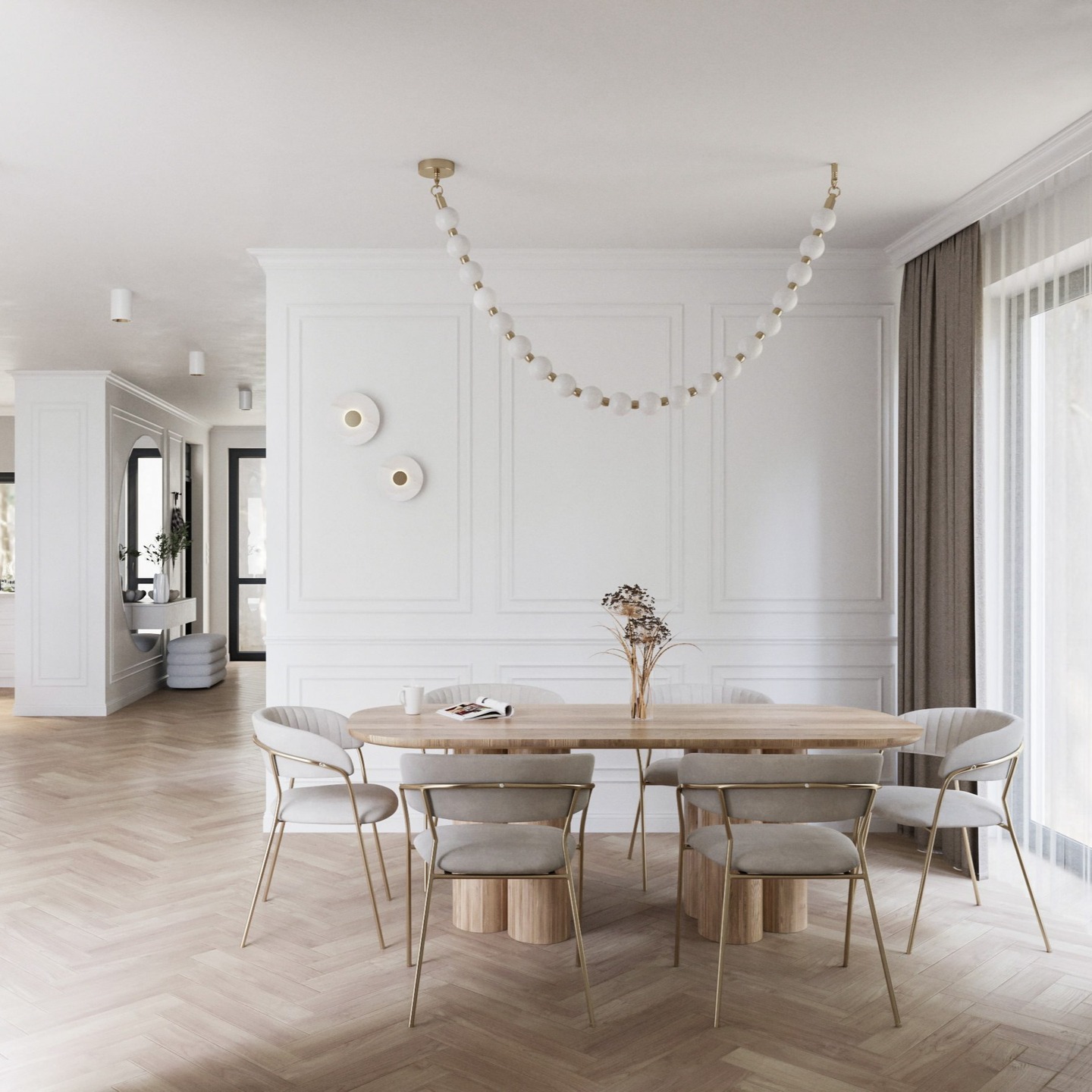 gold and white dining room