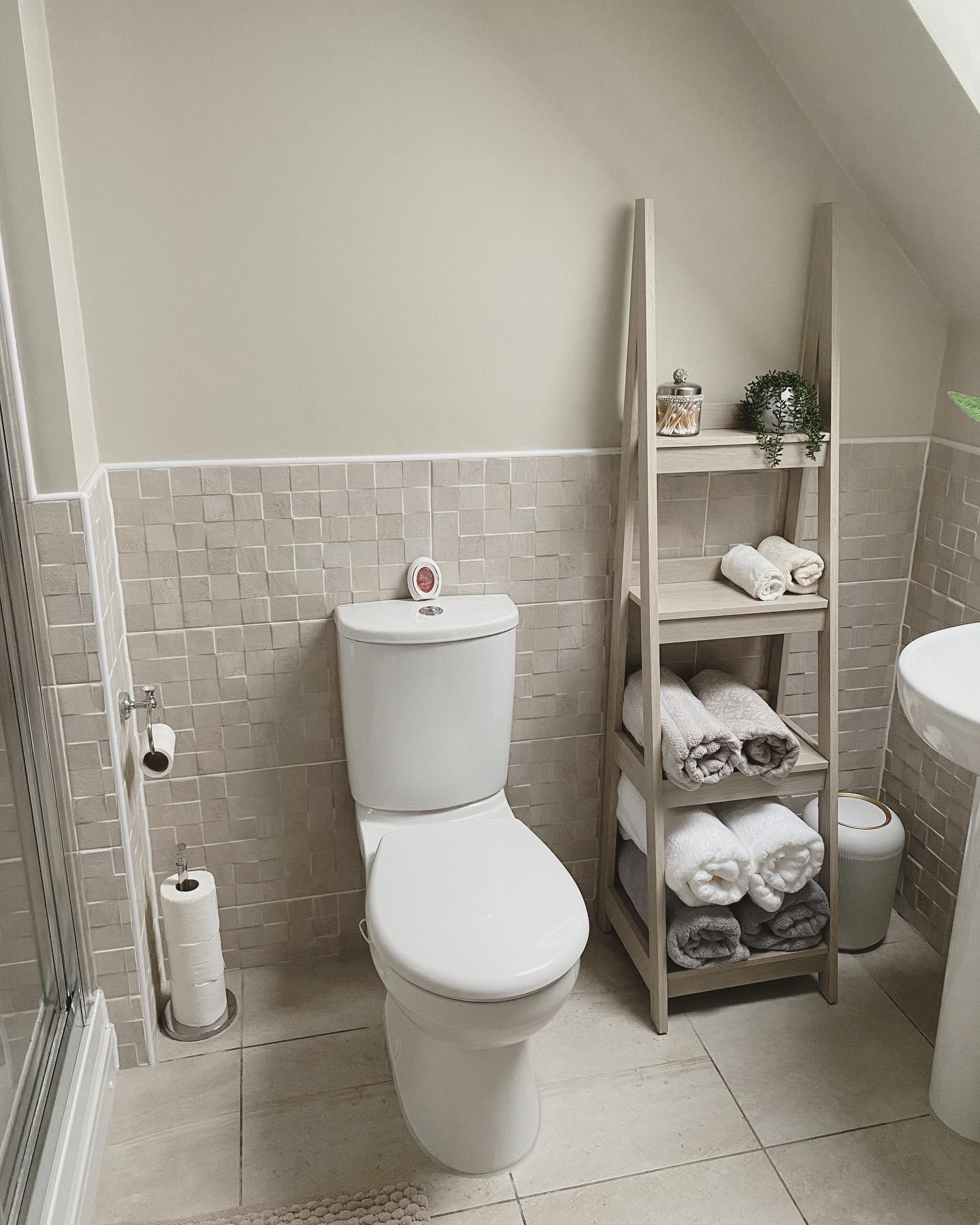 bathroom ladder shelf styling