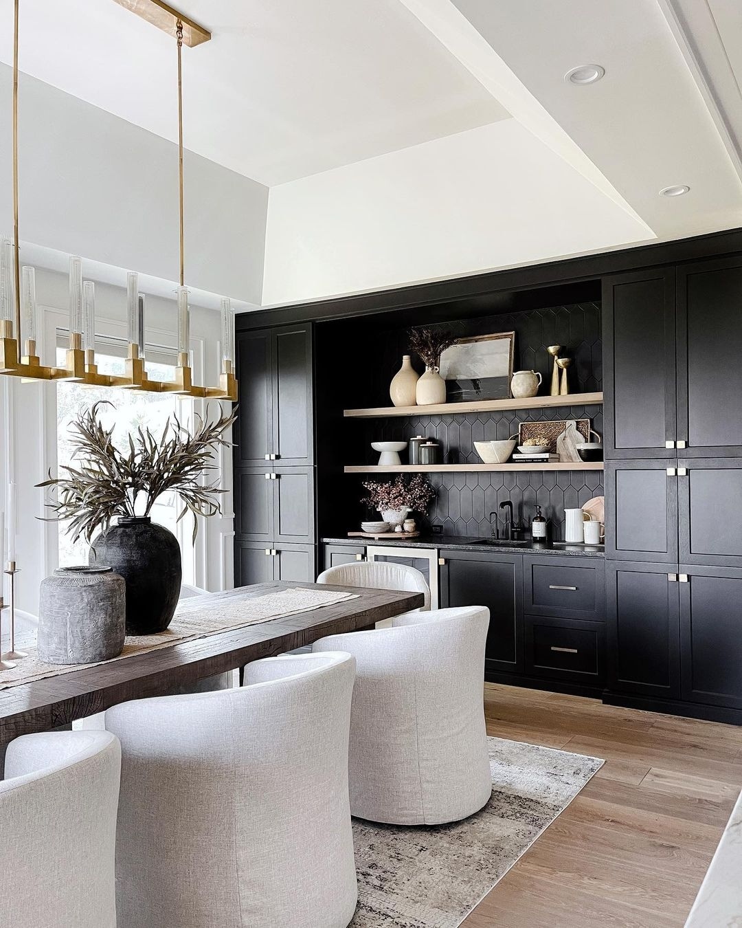 black and white dining room