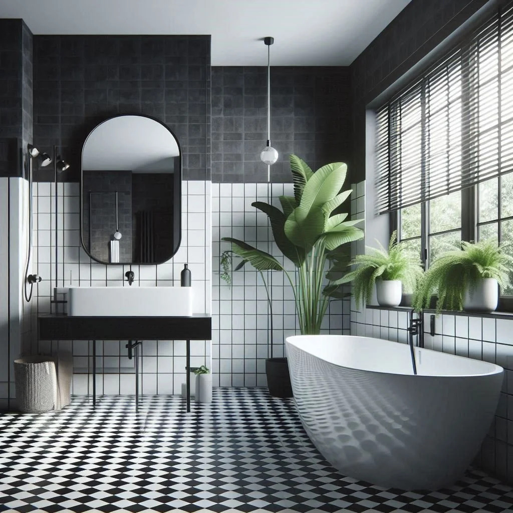 black and white bathroom