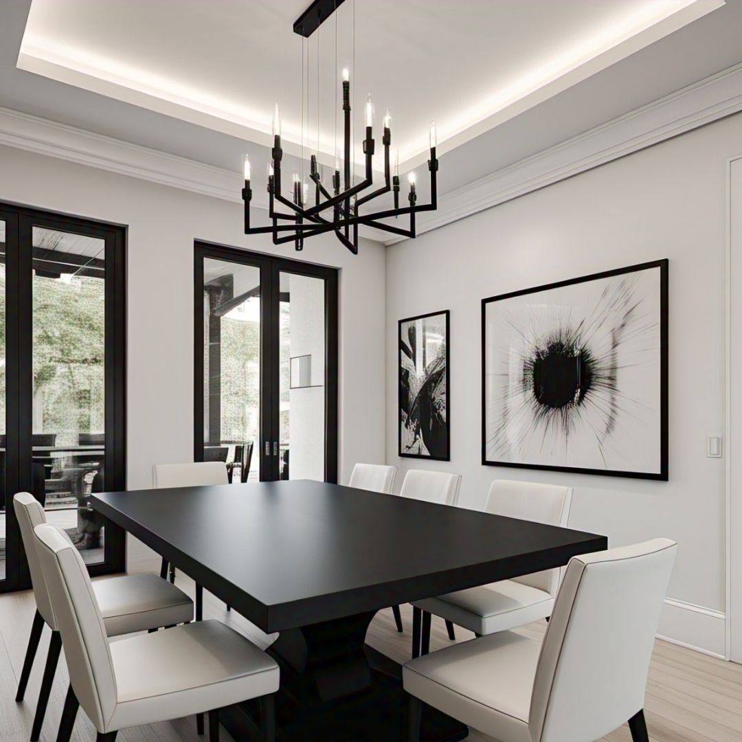 black and white dining room