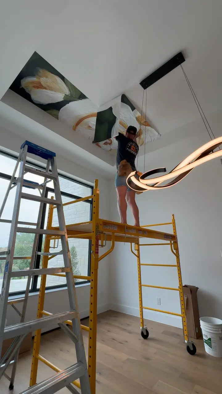 high ceiling dining room