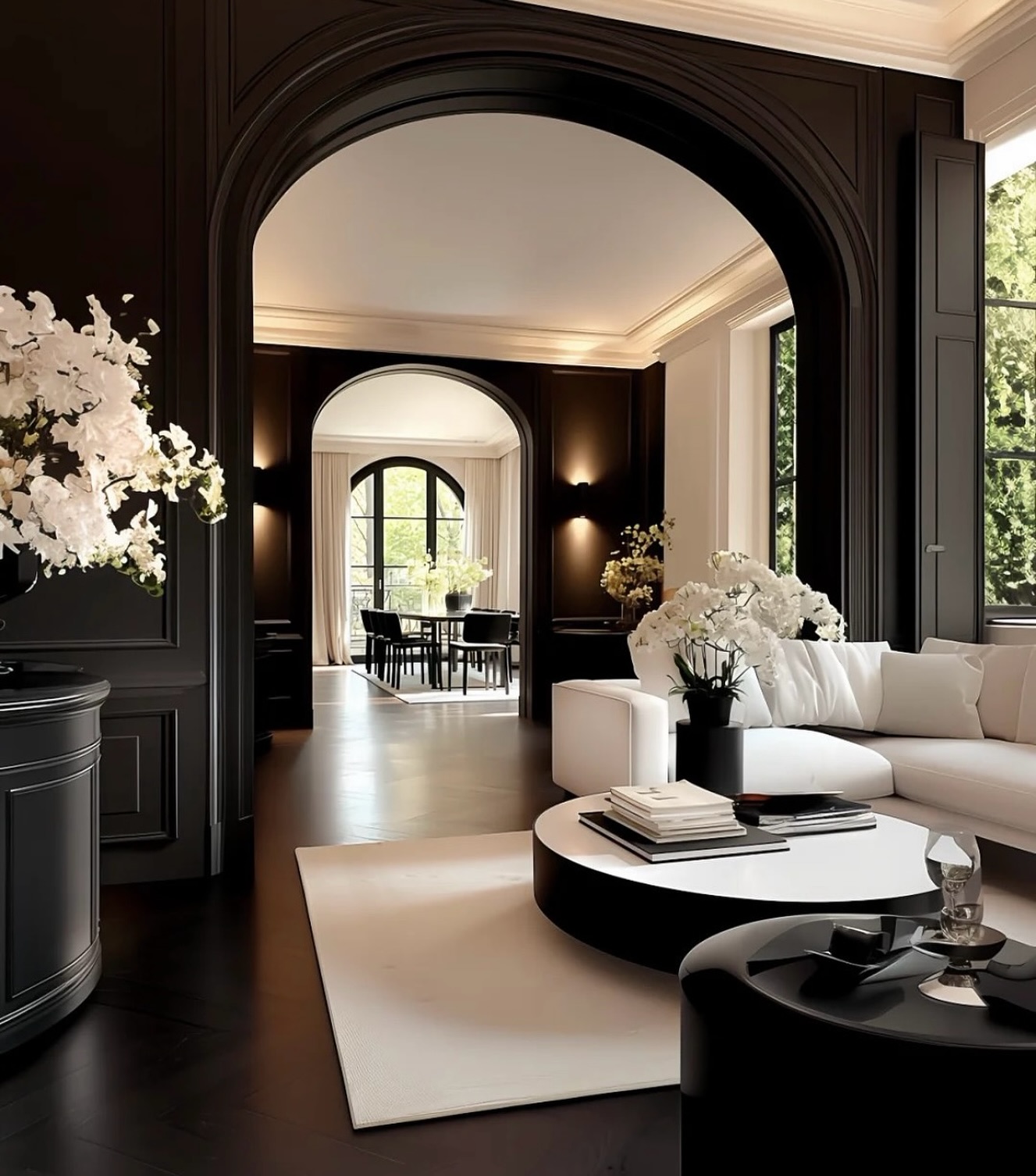 black and white dining room