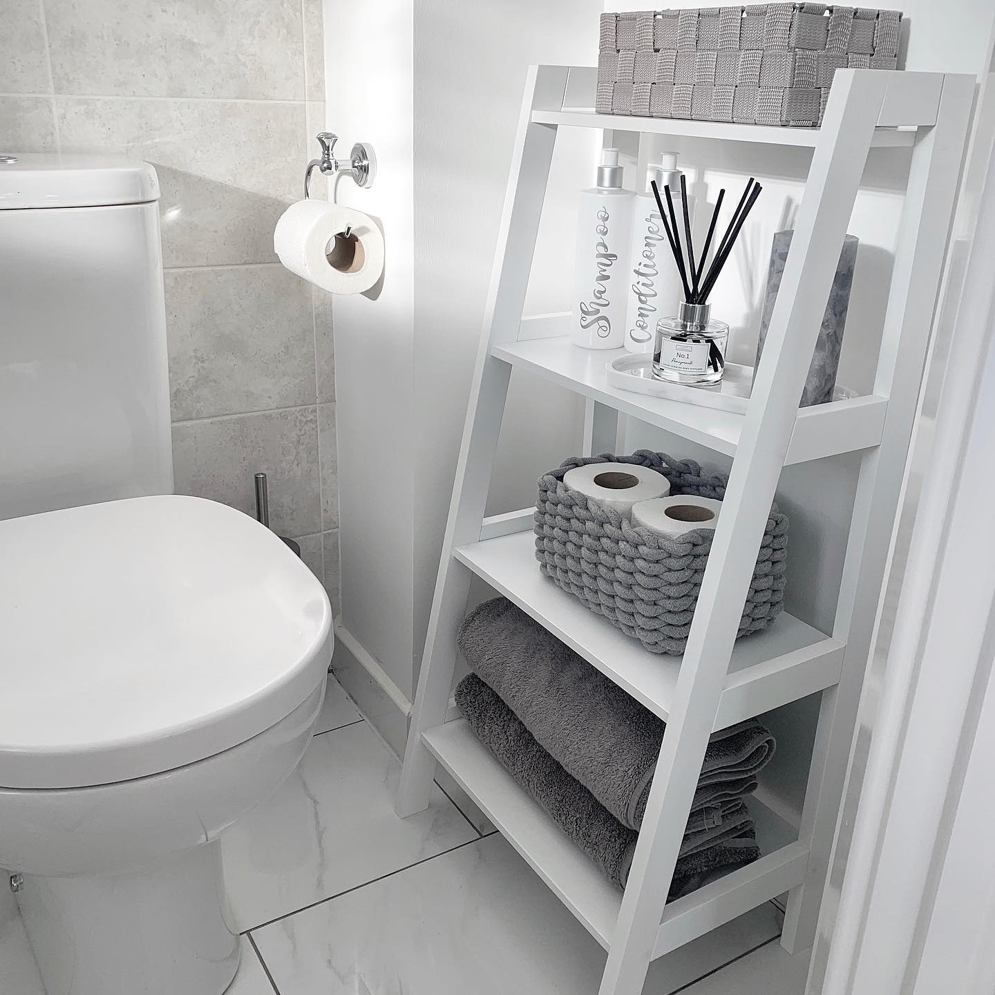 bathroom ladder shelf styling