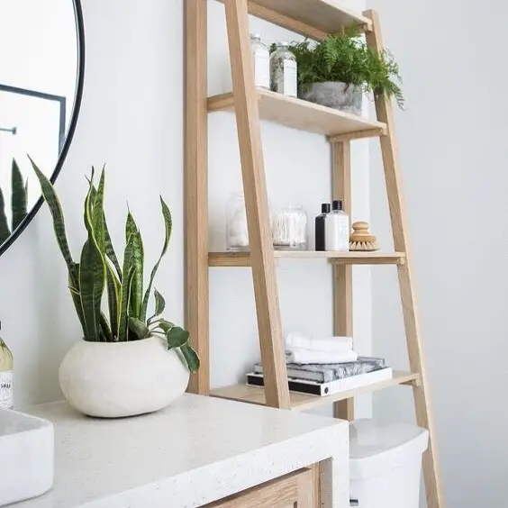 bathroom ladder shelf styling