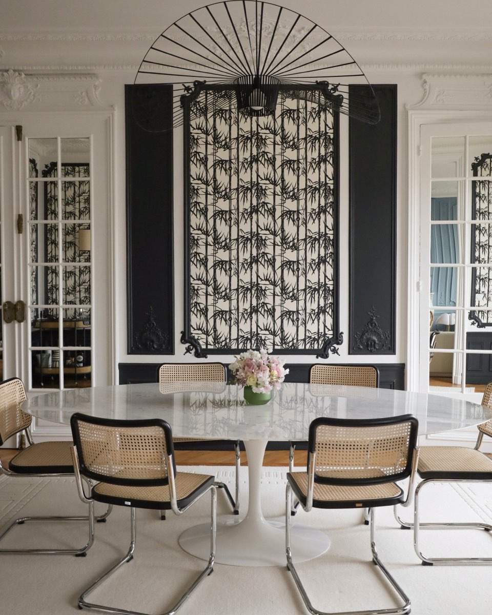 black and white dining room